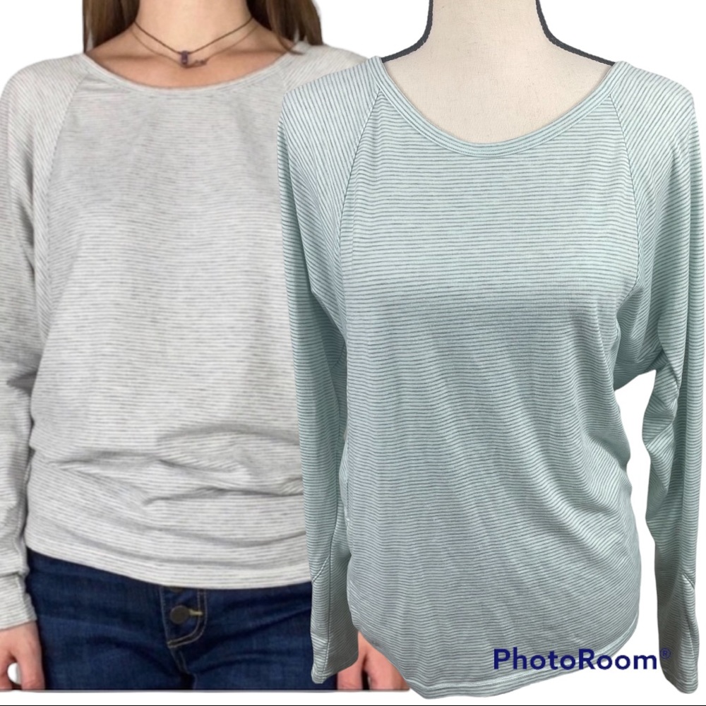 Athleta Hayes Valley Dolman Pullover Mini Stripe Mint Green